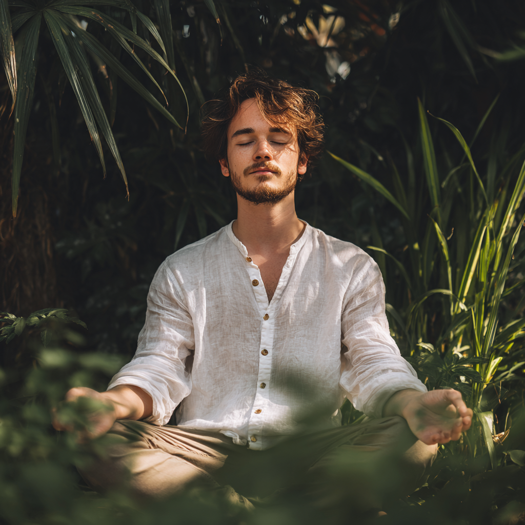 Fiatal magyar pár együtt gyakorolja a jógát, koncentráltan és harmonikusan, természetes környezetben